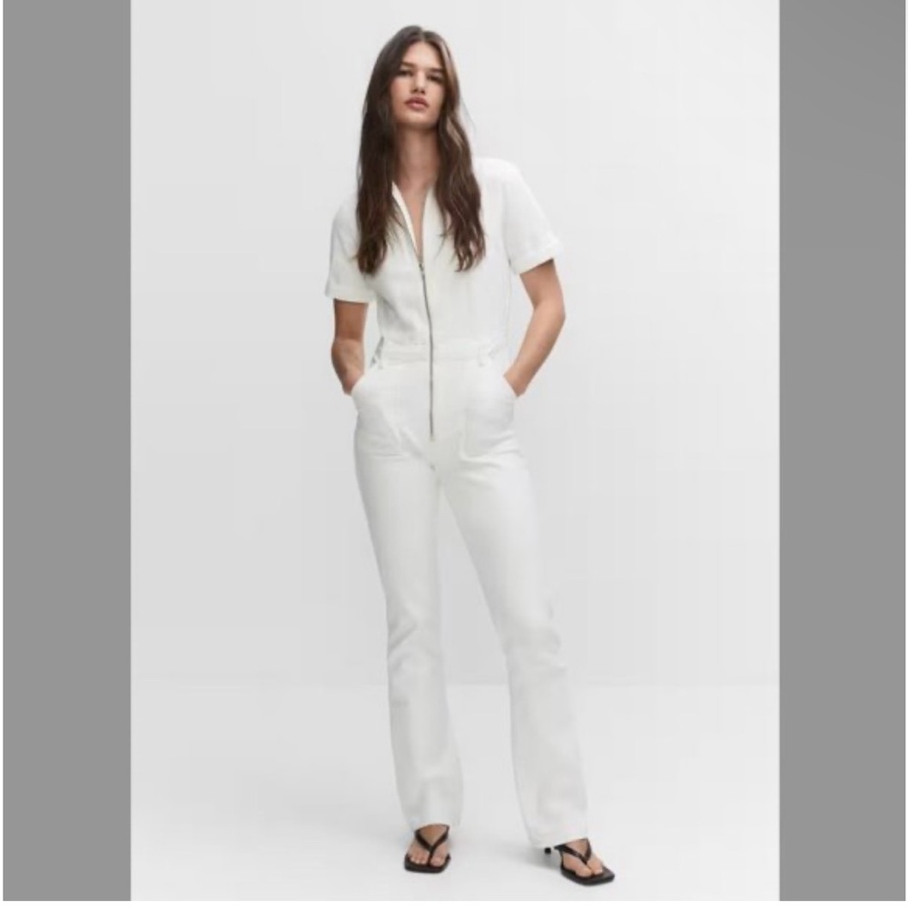 Mango White Denim Jumpsuit NWT XXS